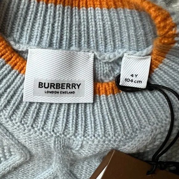 Burberry Girls Light Blue Cable Knit Unicorn Dress, Size 4Y NEW